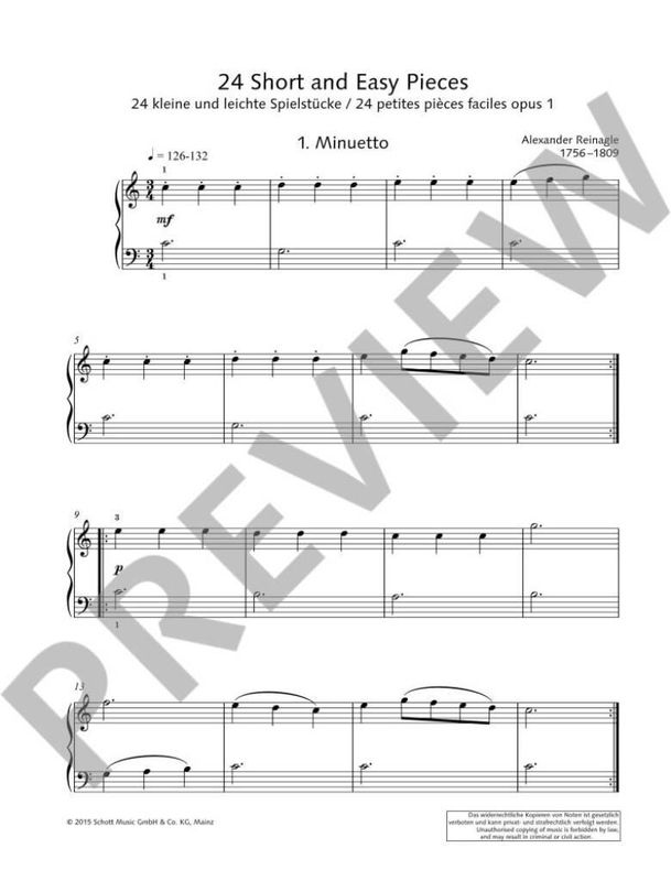 Alexander Reinagle - 24 Short and Easy Pieces