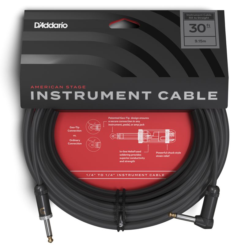 D'Addario PW-AMSGRA-30 Instrumentkabel American Stage 1R/1V 9 m.