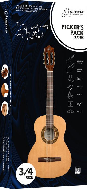Ortega RPPC34 Klassisk gitar 3/4, Pickers Pack