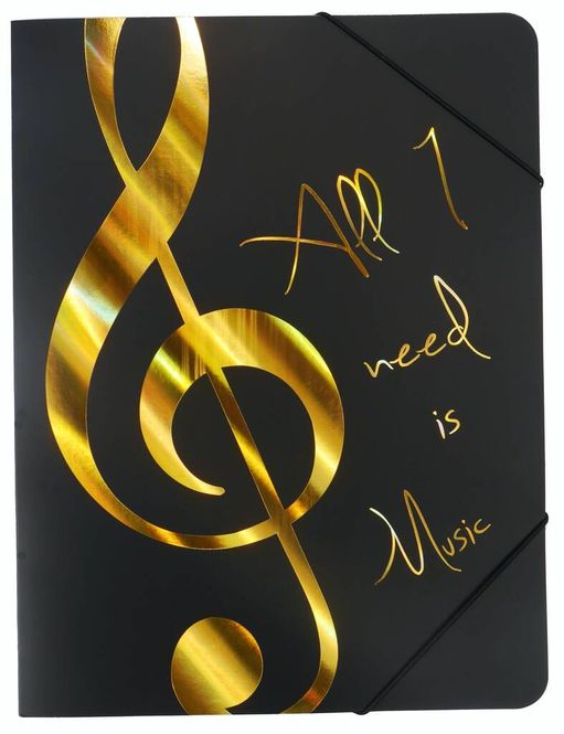 Hovedbilde Elastic folder ''All I need is Music'' golden A4