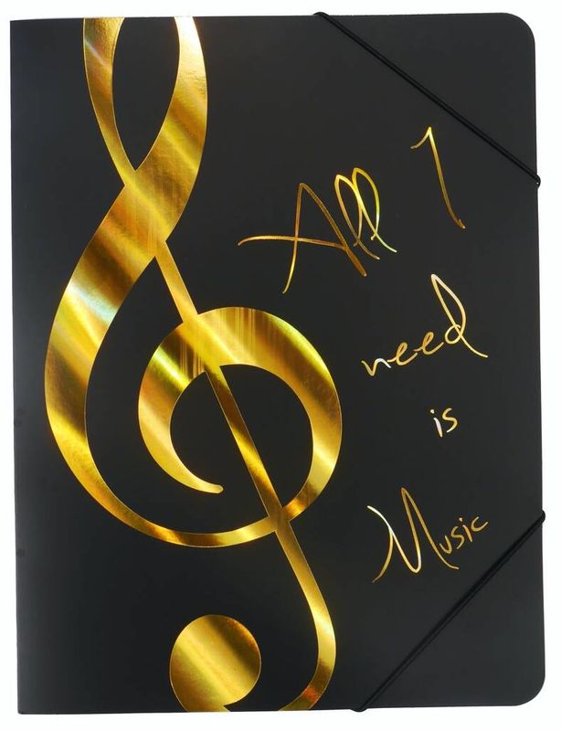 Elastic folder ''All I need is Music'' golden A4