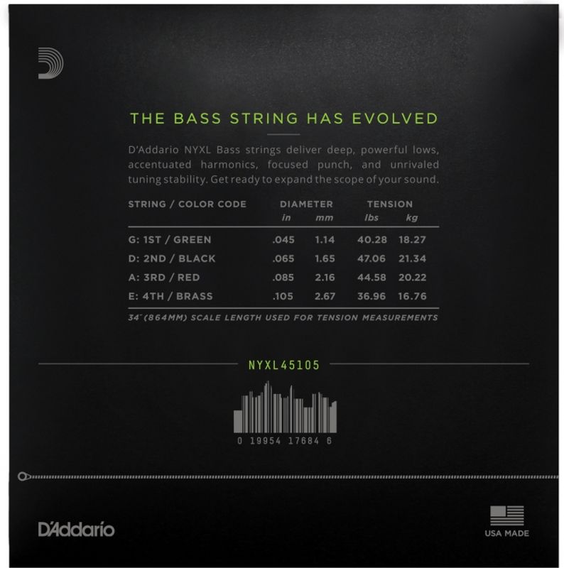 D'Addario NYXL45105 Strängset Elbas NYXL Nickel Wound 045-105 Custom Light