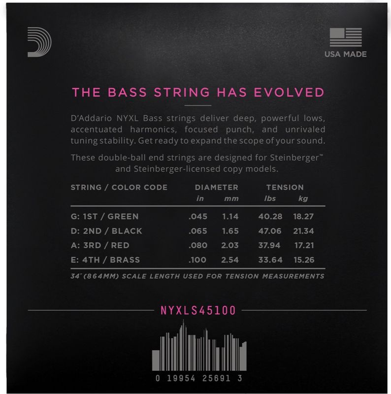 D'Addario NYXLS45100 Strängset NYXL Elbas Double Ball/Steinberger 045-100