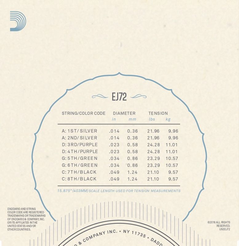 D'Addario EJ72 Strängset Mandola Phosphor Bronze 014-049 Light