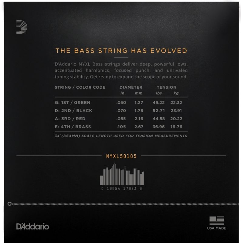D'Addario NYXL50105 Strängset Elbas NYXL Nickel Wound 050-105 Medium