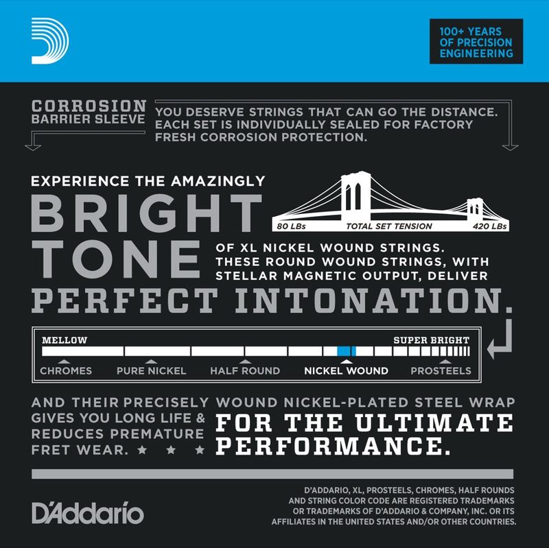 D'Addario EXL170-5TP Strängset Elbas Nickel Wound 045 - 130 (5-Str.Twin-Pack)