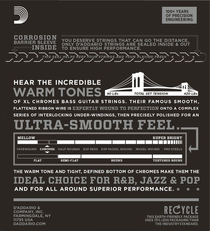 D'Addario ECB81S Strängset Elbas Flat Wound Chromes 045-100 Short Scale