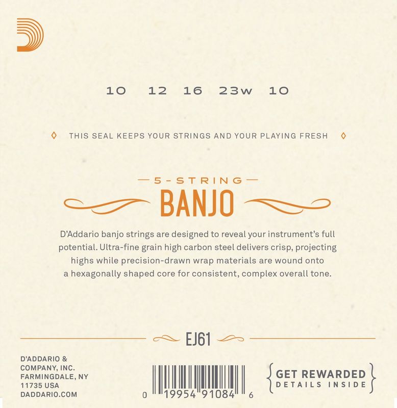 D'Addario EJ61 Strängset 5-str. Banjo  Nickel 010-023 Medium