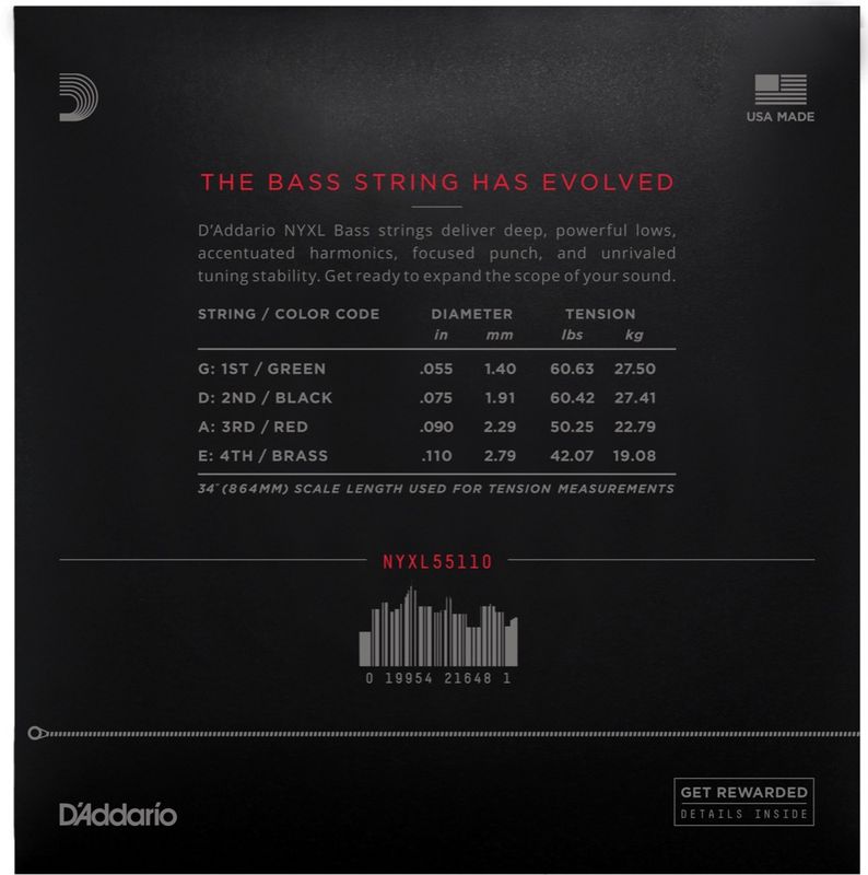 D'Addario NYXL55110 Strängset Elbas NYXL Nickel Wound 055-110 Heavy