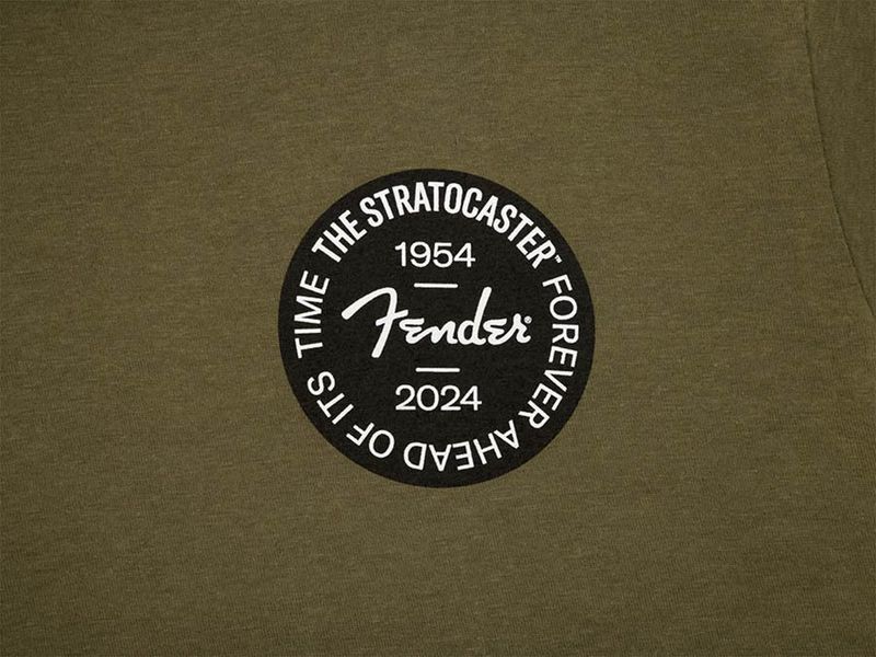 Fender Stratocaster 70th Anniversary badge tee, olive, L