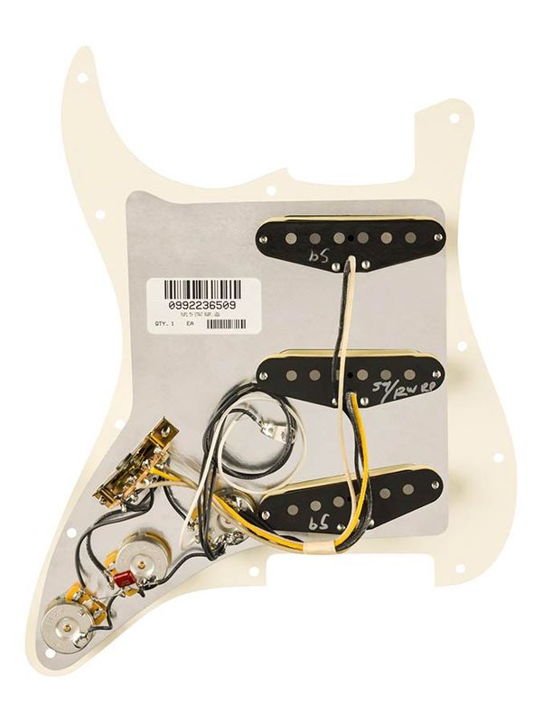 Fender Pre-wired Strat Pickguard, Pure Vintage '59 SSS w/RWRP middle, 11 screw holes, parchment