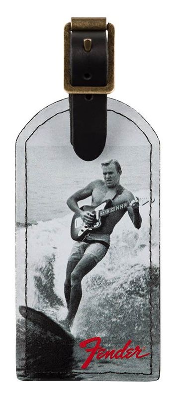Fender  vintage surfer advertisement luggage tag, black