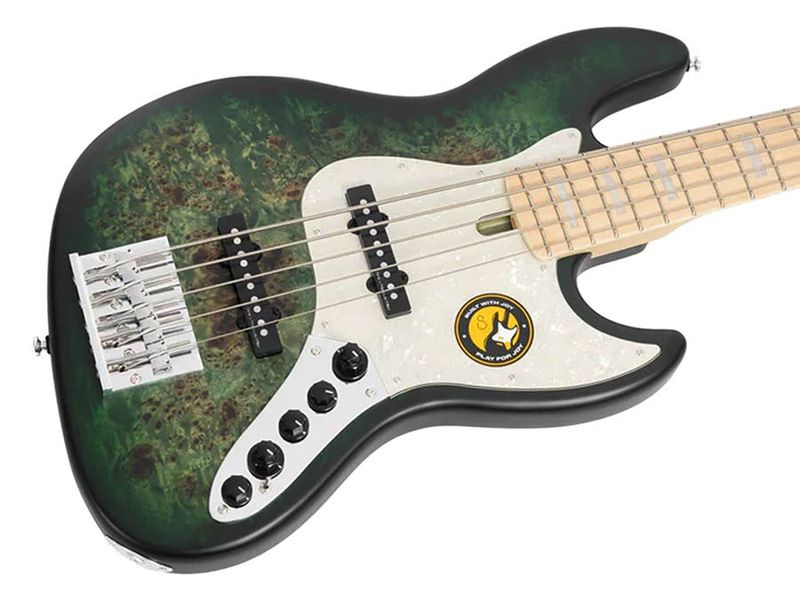 Sire V7 Series Marcus Miller swamp ash reissue 5-string active bass guitar, transparent green satin