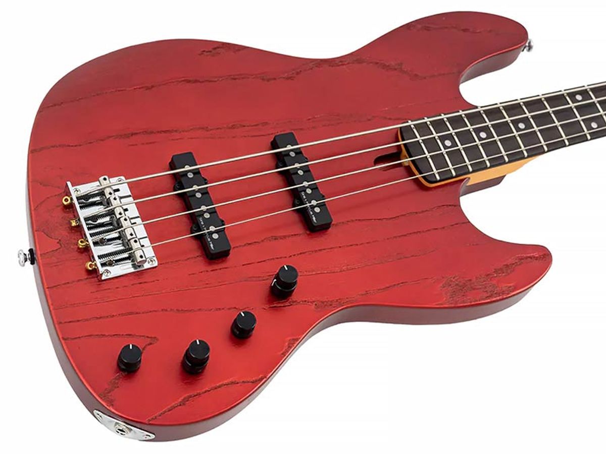 Sire V6 4/CAR mahogany+ash top 4-string active bass guitar candy apple red