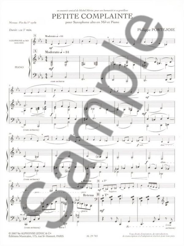 Little Complaint, for Alto Saxophone and Piano