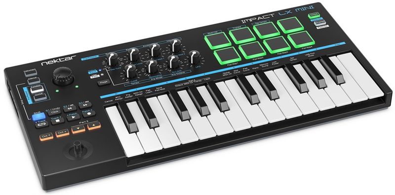 Nektar Impact LX Mini - MIDI keyboard, 25 velocity-sensitive mini keys, 8 pads, 8 knobs
