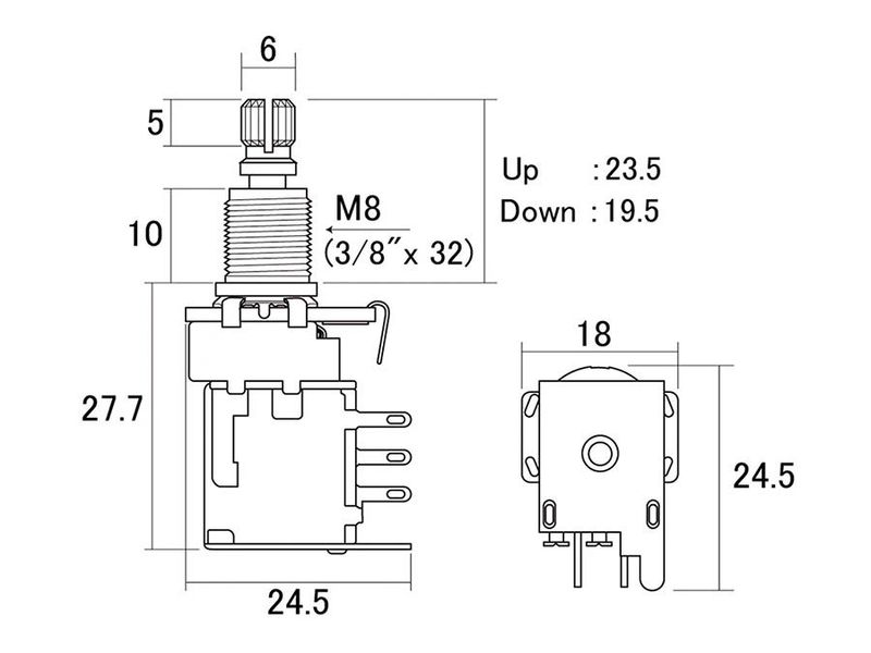 Hosco Japan 500K DPDT Push-Push Audio Taper Potentiometer - 10mm/M9,5 (3/8