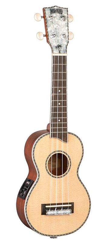 Mahalo Pearl Series, solid top soprano ukulele, with MEQ2 9v preamp, natural, with bag