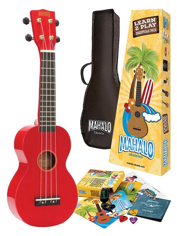Mahalo Rainbow Series, soprano ukulele pack, red, with essentials accessory pack