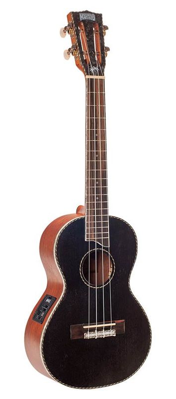 Mahalo Pearl Series, solid top tenor ukulele, with MEQ2 9v preamp, black, with bag