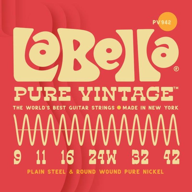 La Bella PV942 Pure Vintage Electric Guitar Strings, Extra Light 9-42