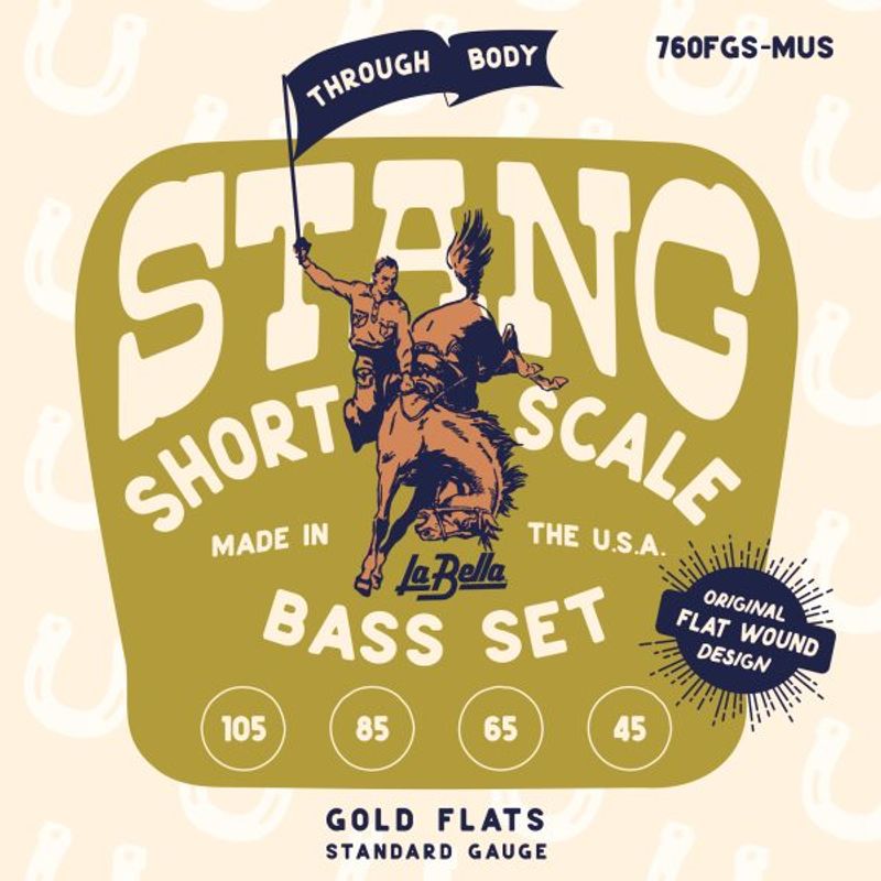 La Bella 760FGS-MUS Stang Short Scale Thru Body - Gold Flats