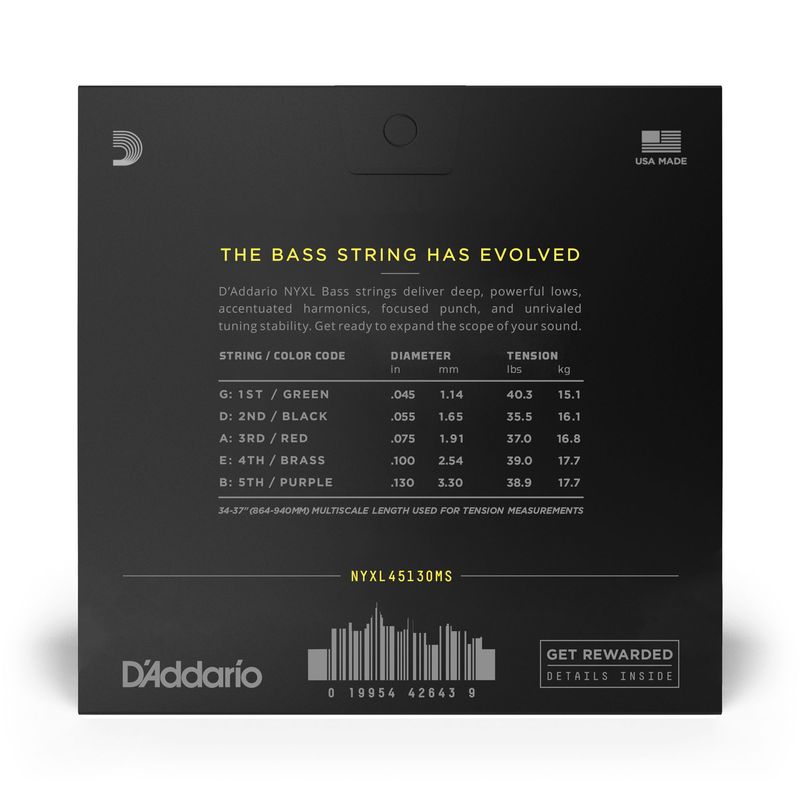 D'Addario NYXL45130MS Strengesett Elbass NYXL  045-130 for 37