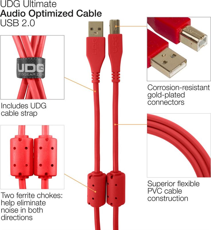 UDG Gear Ultimate Audio Cable USB 2.0 A-B Röd rak 2m