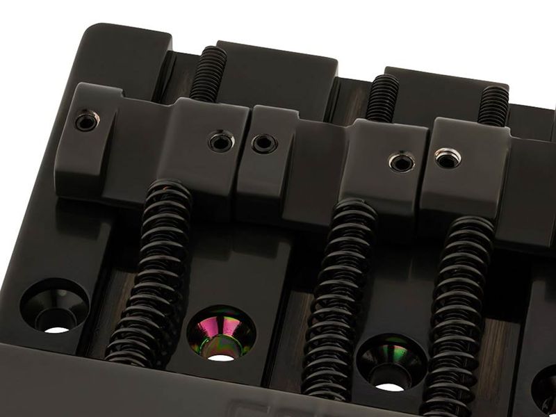 Fender Himass 4-string bass bridge assembly with zinc saddles, black