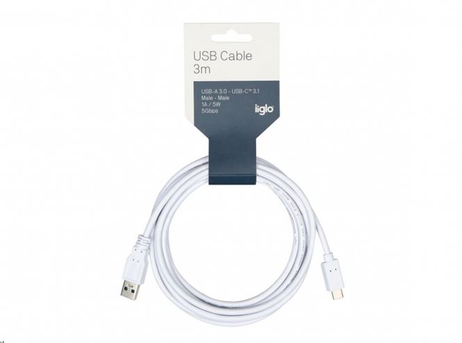 Hovedbilde HED USB A 3.0 male to USB C male Hvit 3m