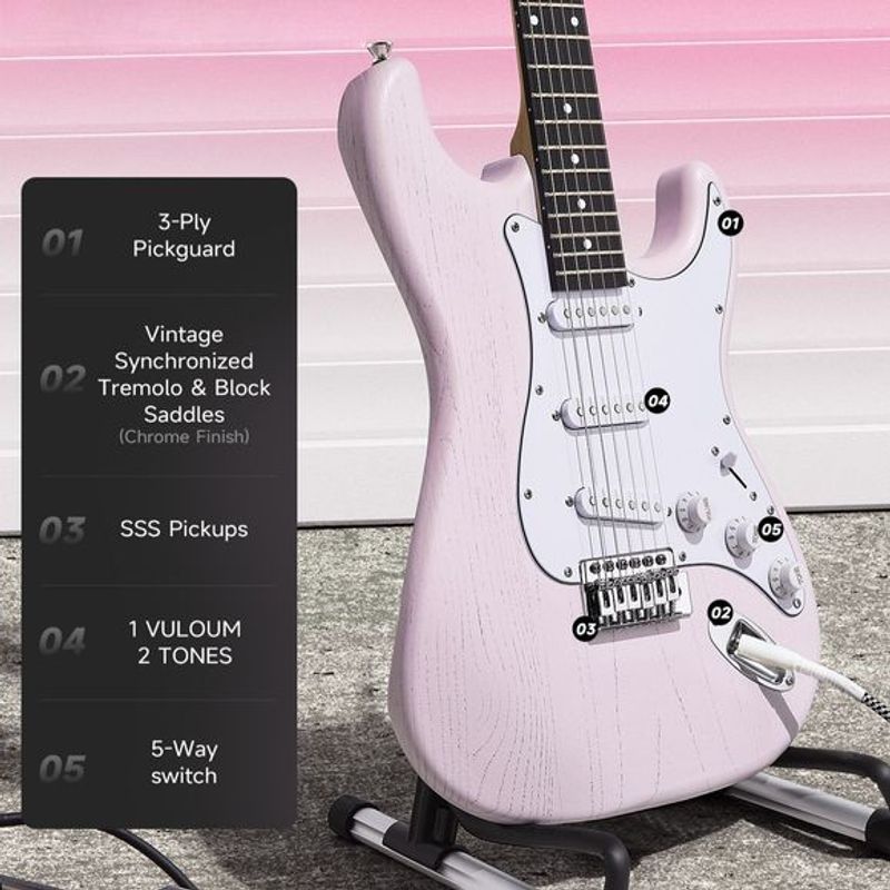 Donner DST-80 el-gitar pakke shell pink