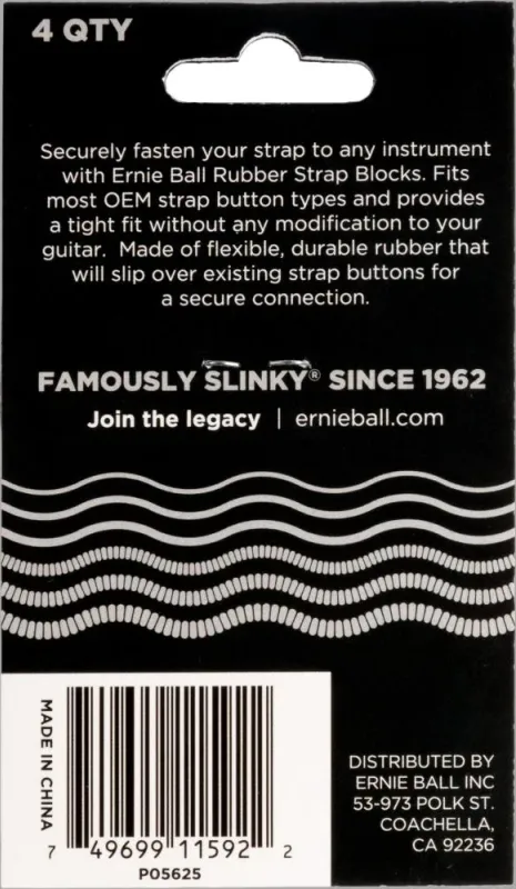 Ernie Ball 5625 Strap Blocks, Gray, 4 pc