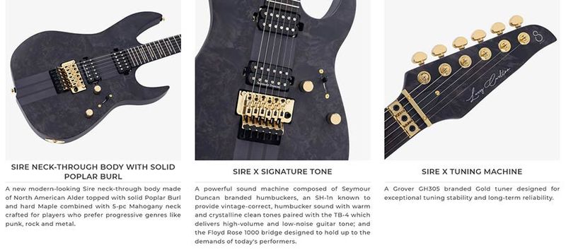 Sire X10/NTS Larry Carlton alder + poplar burl neck-through electric guitar