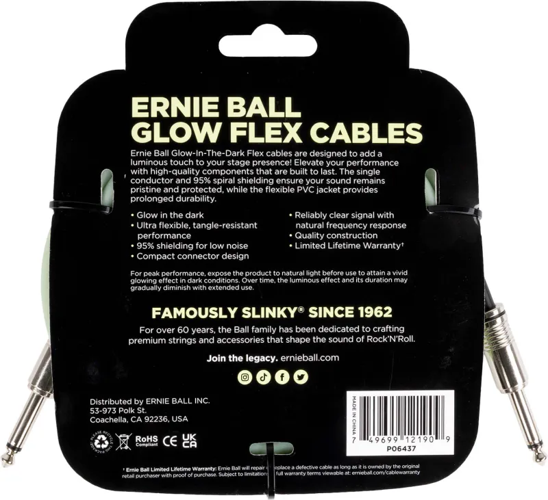 Ernie Ball 6437 FLEX Instrument Cable 6m - Glow In The Dark