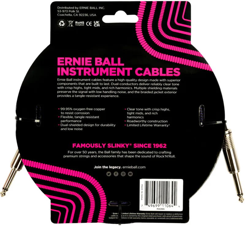 Ernie Ball 6395 Instrument Cable 5,4 M (18 ft) - Black & Pur