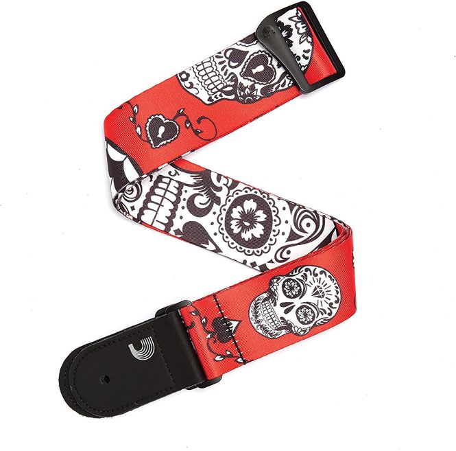 Hovedbilde D'Addario P20W1414 2-tum Axelband 50 mm Woven-Sugar Skulls-Red