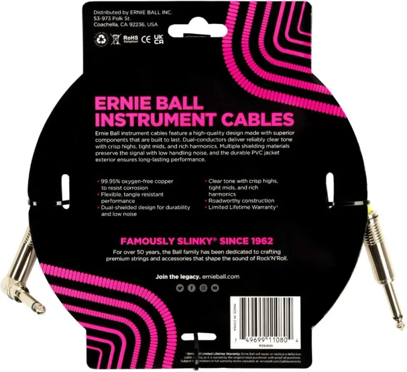 Ernie Ball 6400 Instrument Cable 4,5 Meter (15 ft) - White
